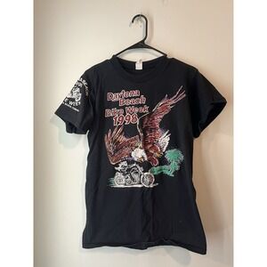 Vintage 1998 Daytona Beach Week Motorcyle Single Stitch T Shirt 2 Side Graphic S